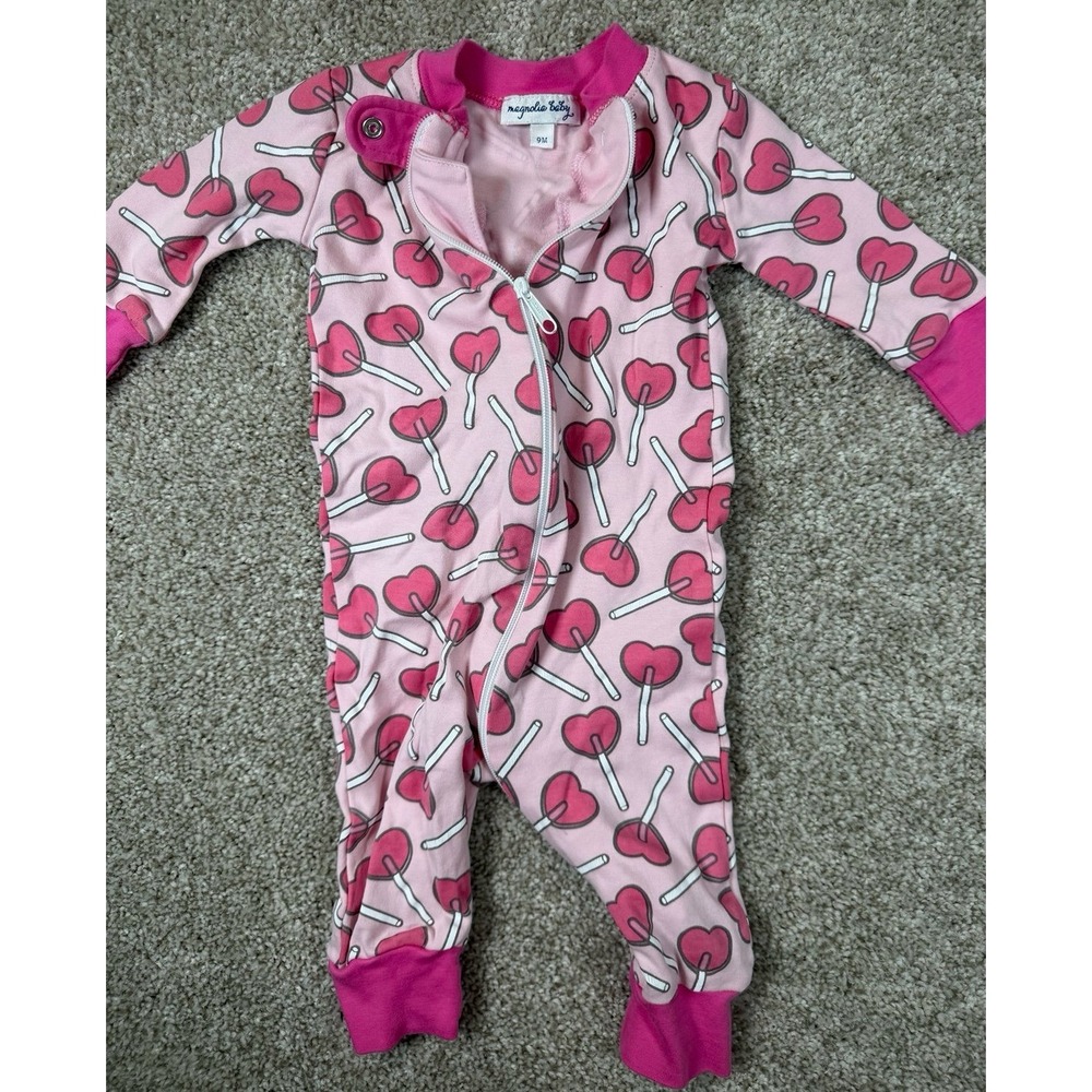 Magnolia Baby Pima Cotton Girls Pink Heart Lollipop Footie Pajamas 9 Months